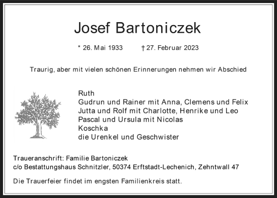 Anzeige von Josef Bartoniczek von  Werbepost 