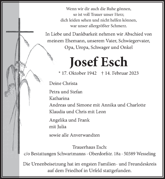 Anzeige von Josef Esch von  Schlossbote/Werbekurier 