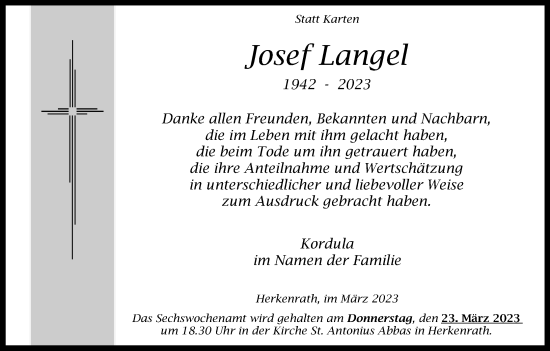 Anzeige von Josef Langel von Kölner Stadt-Anzeiger / Kölnische Rundschau / Express