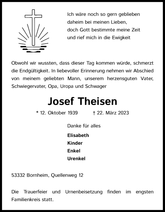 Anzeige von Josef Theisen von Kölner Stadt-Anzeiger / Kölnische Rundschau / Express