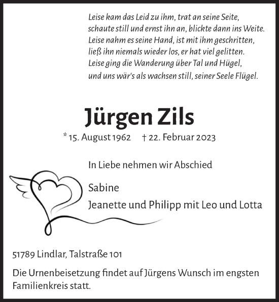 Anzeige von Jürgen Zils von  Werbepost 