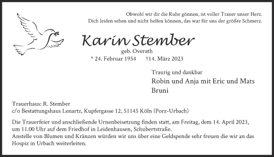 Anzeige von Karin Stember von  EXPRESS - Die Woche 