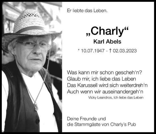Anzeige von Karl Abels von Kölner Stadt-Anzeiger / Kölnische Rundschau / Express