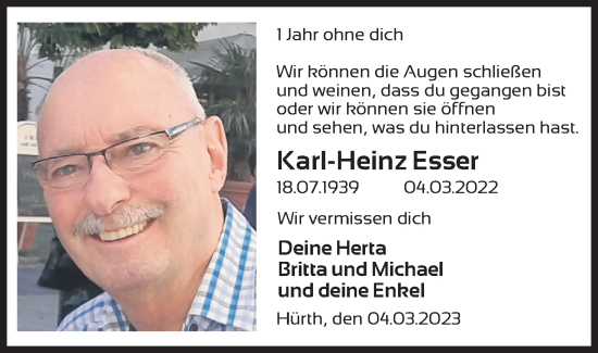 Anzeige von Karl-Heinz Esser von Kölner Stadt-Anzeiger / Kölnische Rundschau / Express