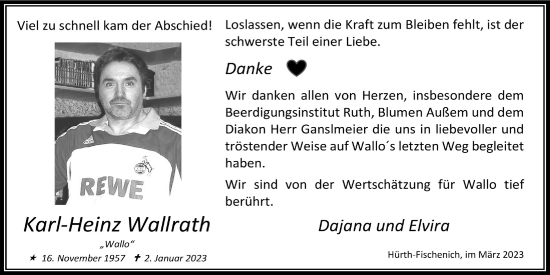 Anzeige von Karl-Heinz Wallrath von  Wochenende 