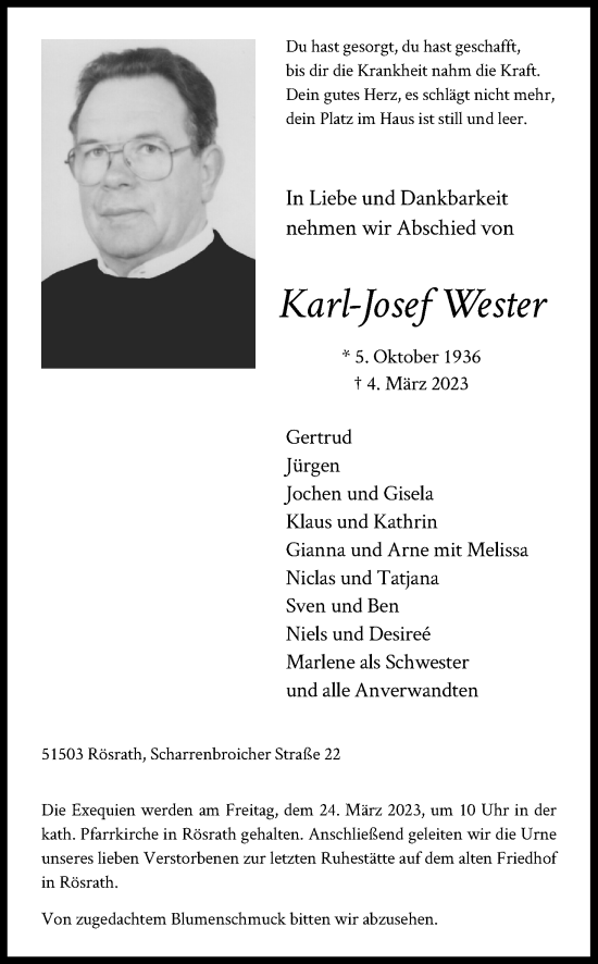 Anzeige von Karl-Josef Wester von Kölner Stadt-Anzeiger / Kölnische Rundschau / Express