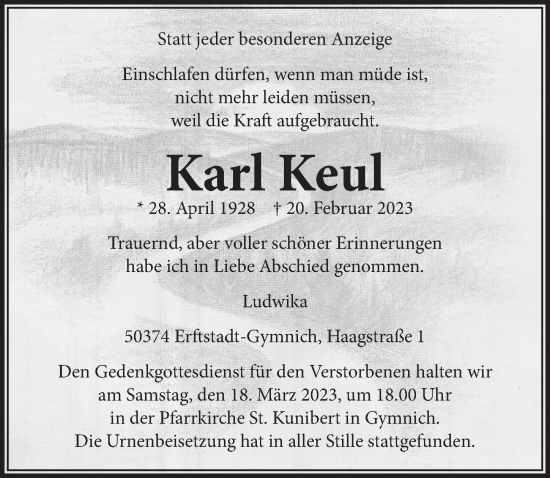 Anzeige von Karl Keul von  Werbepost 