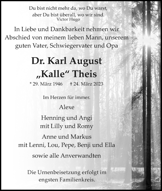Anzeige von Karl August Theis von Kölner Stadt-Anzeiger / Kölnische Rundschau / Express