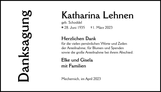 Anzeige von Katharina Lehnen von  Blickpunkt Euskirchen 