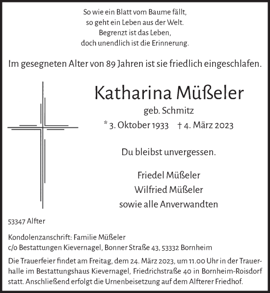 Anzeige von Katharina Müßeler von  Schaufenster/Blickpunkt 