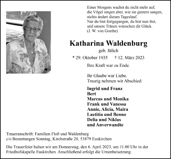 Anzeige von Katharina Waldenburg von  Blickpunkt Euskirchen 