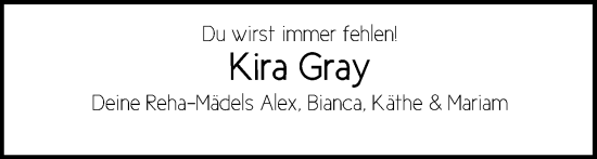 Anzeige von Kira Gray von Kölner Stadt-Anzeiger / Kölnische Rundschau / Express