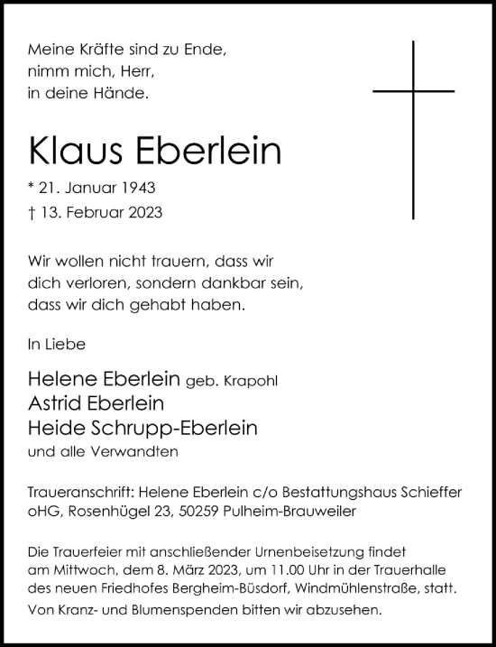 Anzeige von Klaus Eberlein von  Werbepost 