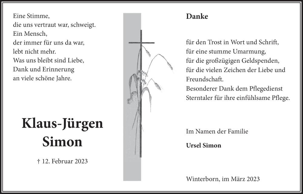  Traueranzeige für Klaus-Jürgen Simon vom 18.07.2023 aus  Lokalanzeiger 