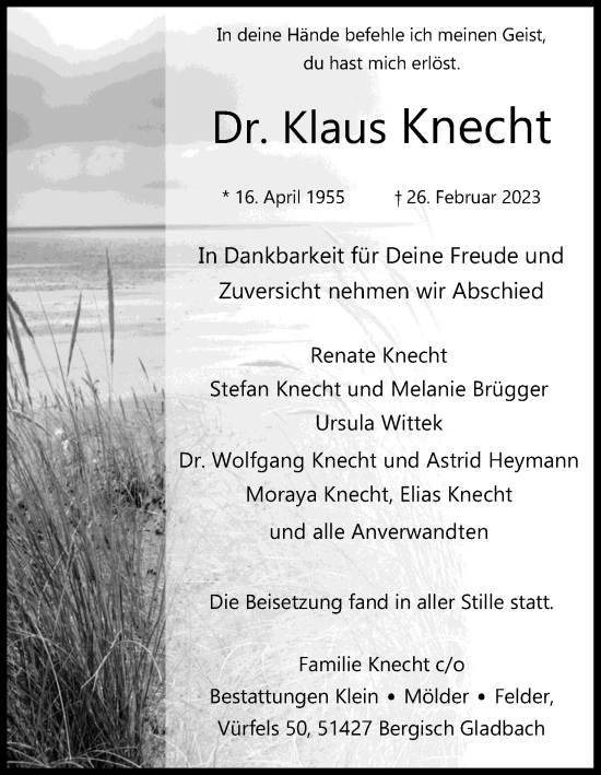 Anzeige von Klaus Knecht von Kölner Stadt-Anzeiger / Kölnische Rundschau / Express