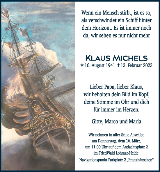 Anzeige von Klaus Michels von Kölner Stadt-Anzeiger / Kölnische Rundschau / Express