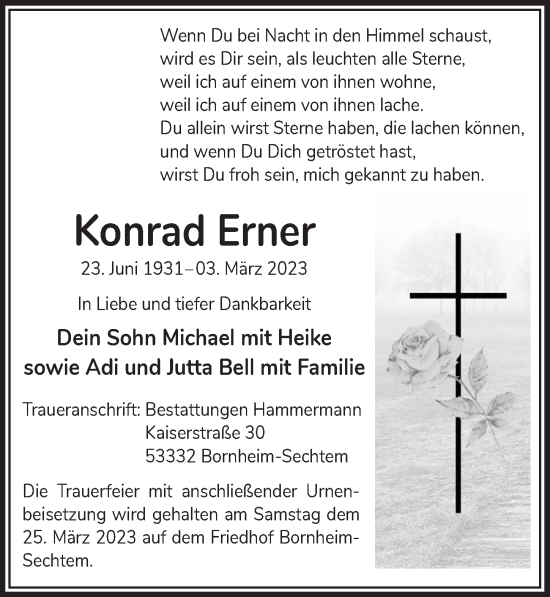 Anzeige von Konrad Erner von  Schlossbote/Werbekurier 