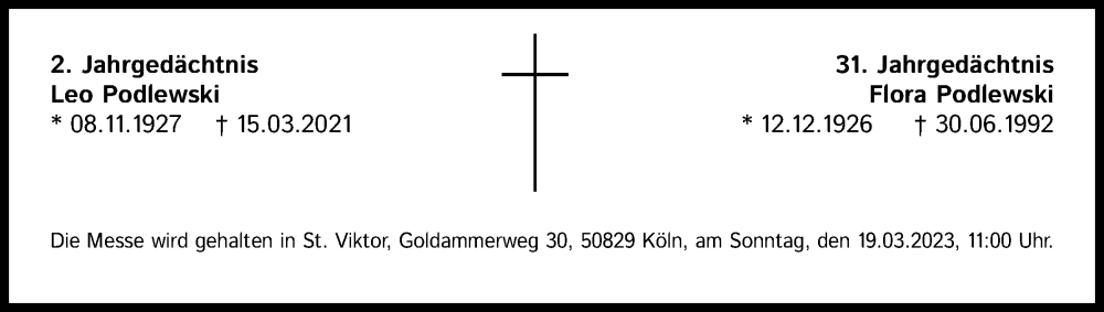  Traueranzeige für Leo Podlewski vom 18.07.2023 aus Kölner Stadt-Anzeiger / Kölnische Rundschau / Express