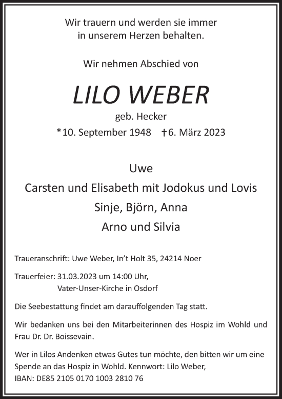 Anzeige von Lilo Weber von  Wochenende 