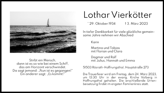 Anzeige von Lothar Vierkötter von Kölner Stadt-Anzeiger / Kölnische Rundschau / Express