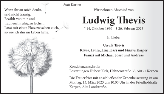 Anzeige von Ludwig Thevis von  Werbepost 