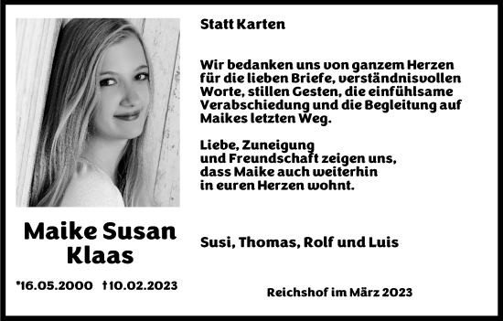 Anzeige von Maike Susan von Kölner Stadt-Anzeiger / Kölnische Rundschau / Express
