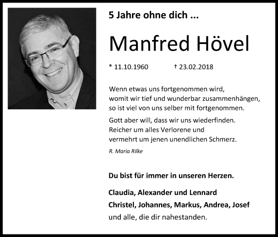 Anzeige von Manfred Hövel von Kölner Stadt-Anzeiger / Kölnische Rundschau / Express