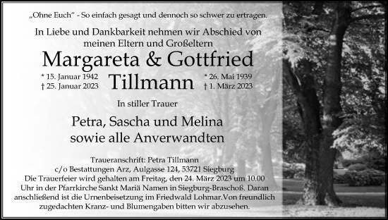 Anzeige von Margareta Tillmann von Kölner Stadt-Anzeiger / Kölnische Rundschau / Express