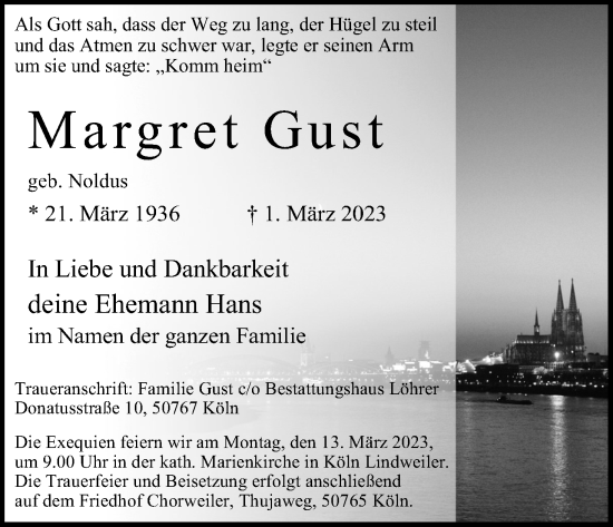 Anzeige von Margret Gust von Kölner Stadt-Anzeiger / Kölnische Rundschau / Express