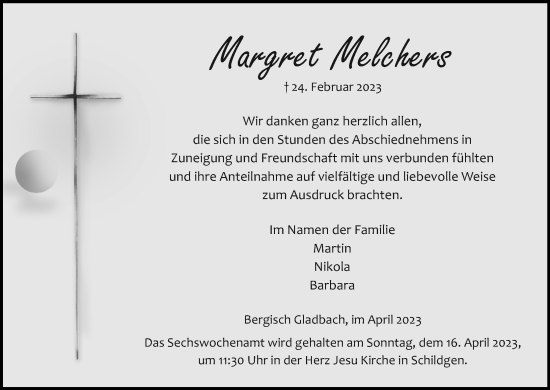 Anzeige von Margret Melchers von Kölner Stadt-Anzeiger / Kölnische Rundschau / Express