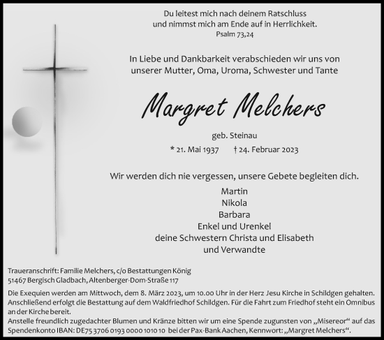 Anzeige von Margret Melchers von Kölner Stadt-Anzeiger / Kölnische Rundschau / Express