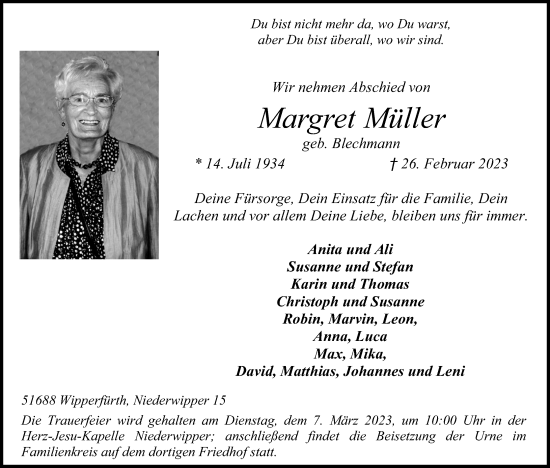 Anzeige von Margret Müller von Kölner Stadt-Anzeiger / Kölnische Rundschau / Express