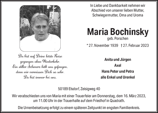 Anzeige von Maria Bochinsky von  Werbepost 