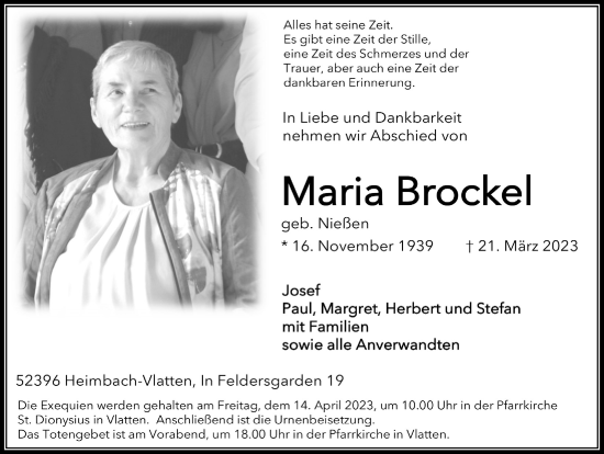 Anzeige von Maria Brockel von  Blickpunkt Euskirchen 