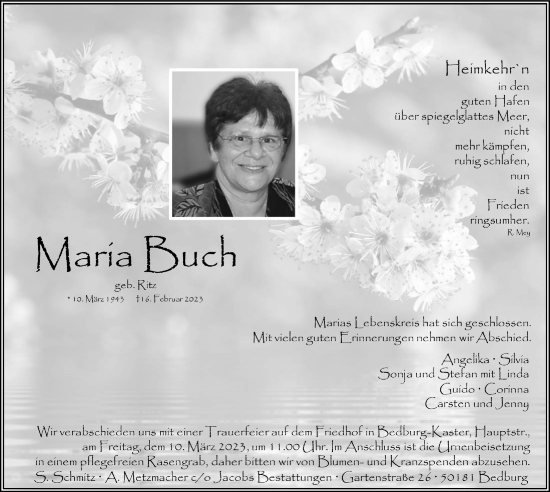 Anzeige von Maria Buch von  Werbepost 