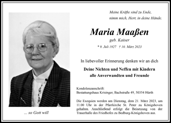 Anzeige von Maria Maaßen von  Werbepost 