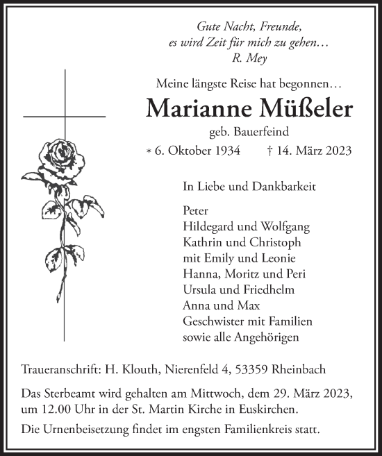 Anzeige von Marianne Müßeler von  Blickpunkt Euskirchen 