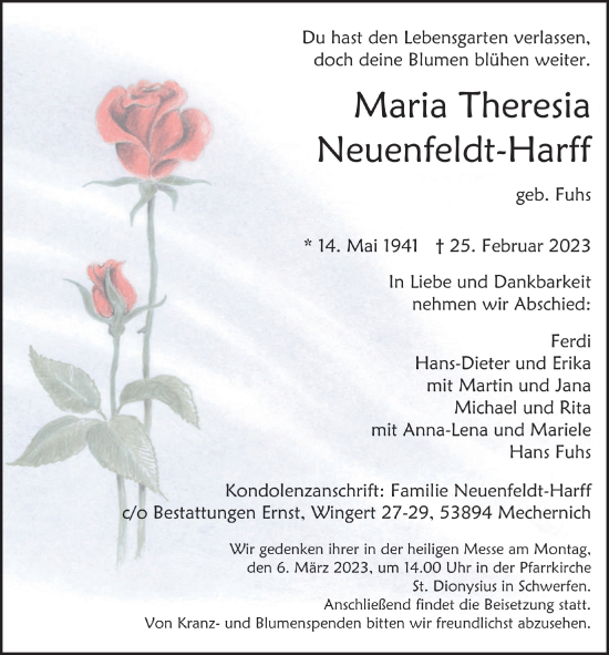 Anzeige von Maria Theresia Neuenfeldt-Harff von  Blickpunkt Euskirchen 