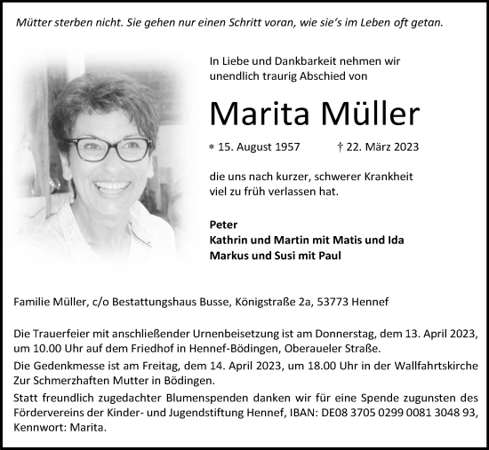 Anzeige von Marita Müller von Kölner Stadt-Anzeiger / Kölnische Rundschau / Express