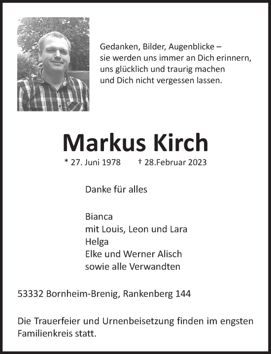 Anzeige von Markus Kirch von  Schaufenster/Blickpunkt 