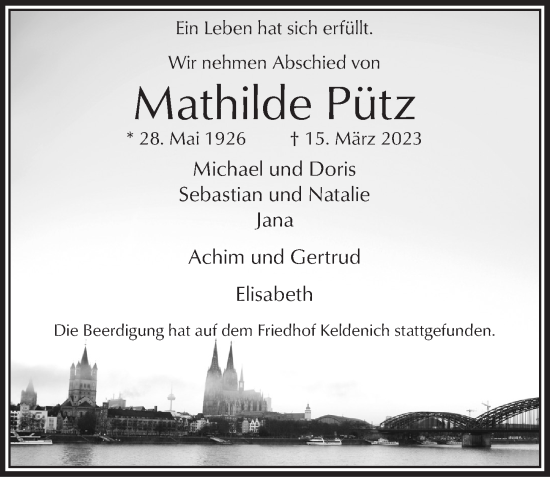 Anzeige von Mathilde Pütz von  Schlossbote/Werbekurier 