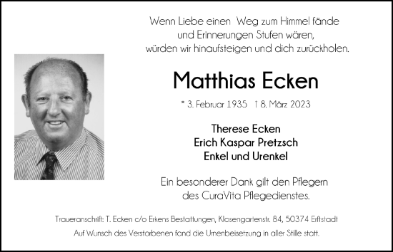 Anzeige von Matthias Ecken von  Werbepost 