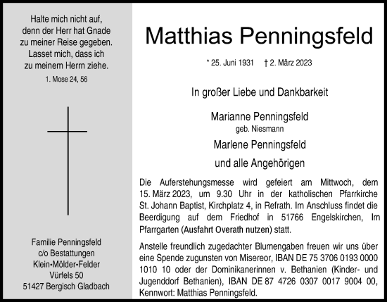 Anzeige von Matthias Penningsfeld von Kölner Stadt-Anzeiger / Kölnische Rundschau / Express