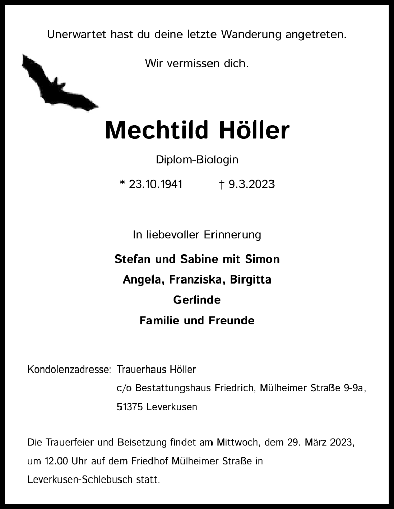  Traueranzeige für Mechtild Höller vom 25.03.2023 aus Kölner Stadt-Anzeiger / Kölnische Rundschau / Express