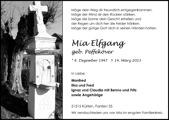 Anzeige von Mia Elfgang von Kölner Stadt-Anzeiger / Kölnische Rundschau / Express