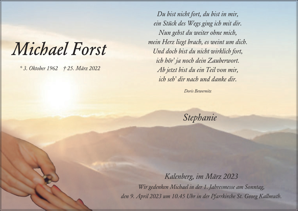  Traueranzeige für Michael Forst vom 18.07.2023 aus  Blickpunkt Euskirchen 
