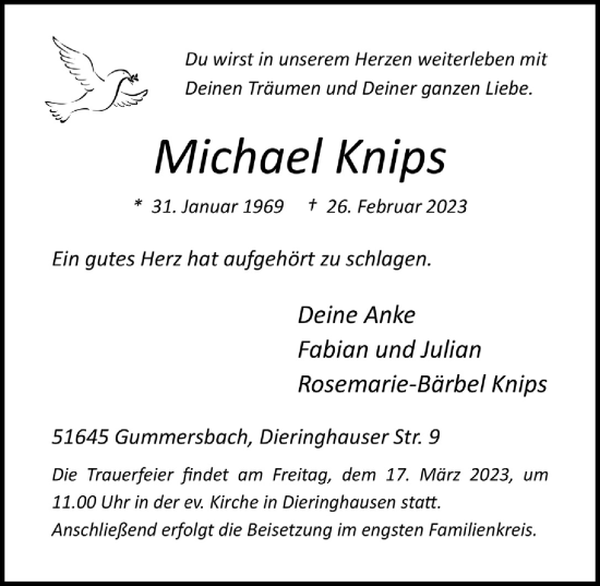 Anzeige von Michael Knips von  Anzeigen Echo 