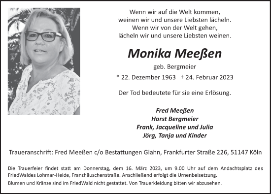 Anzeige von Monika Meeßen von  EXPRESS - Die Woche 