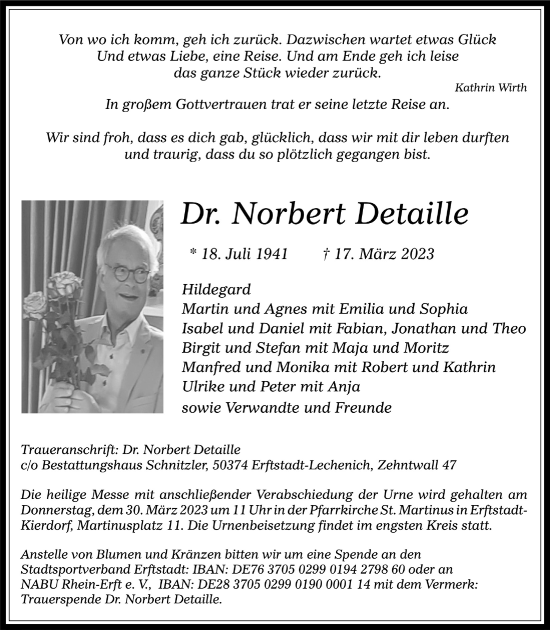 Anzeige von Norbert Detaille von  Werbepost 
