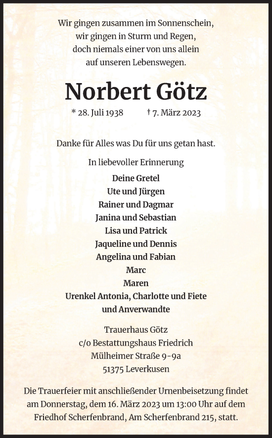 Anzeige von Norbert Götz von Kölner Stadt-Anzeiger / Kölnische Rundschau / Express